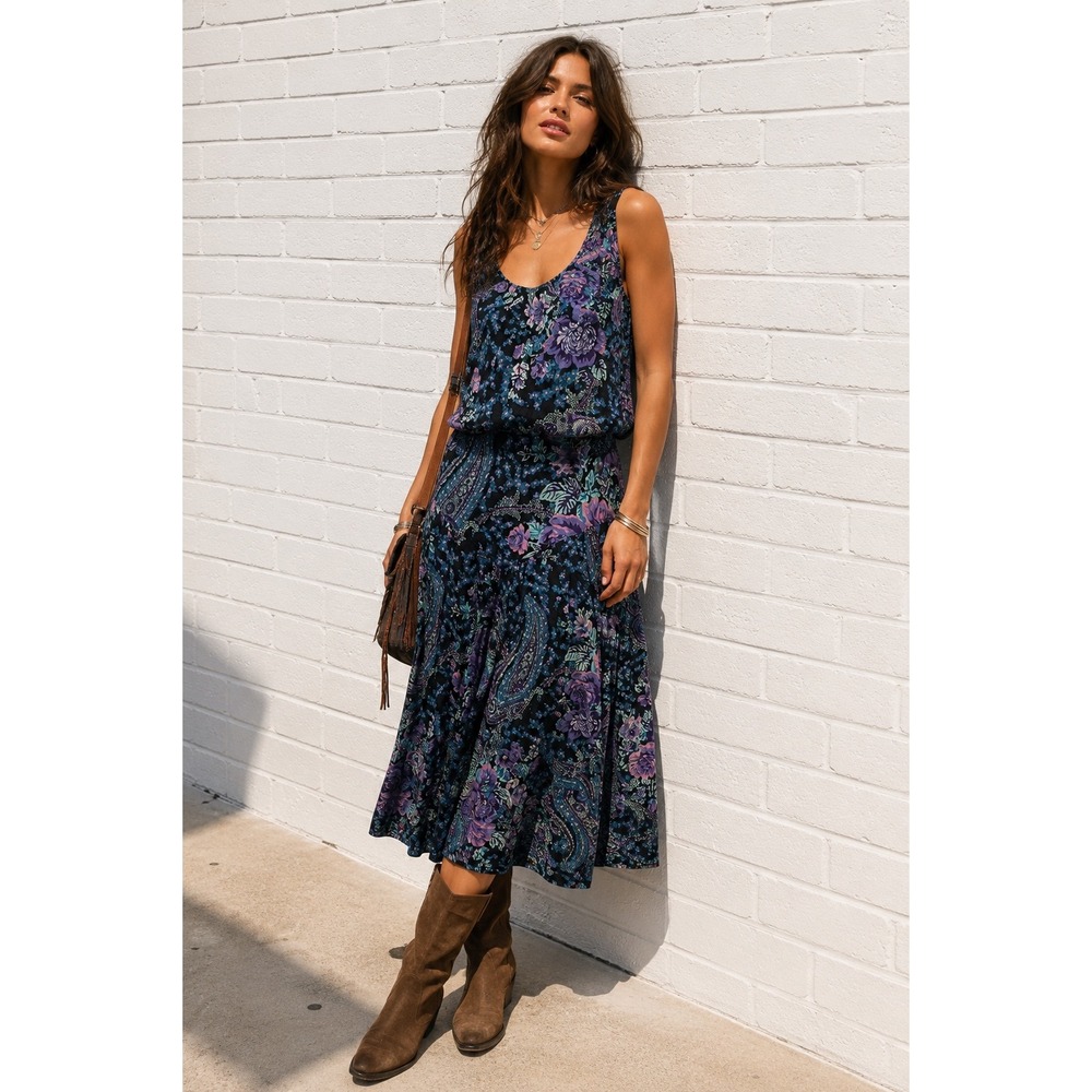 Vintage‎ Rayon Floral Paisley Midi Dress Boho Cottagecore Grunge 9